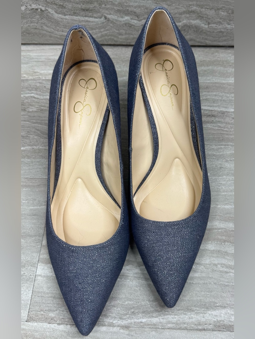 Jessica Simpson Nettles Denim Metallic Pump Heels Womens Size 8 - Picture 11 of 12